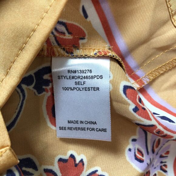 DR2 Womens Shirt S Yellow Paisley Satin Collared Short Sleeve Button Up NWT - Picture 4 of 6